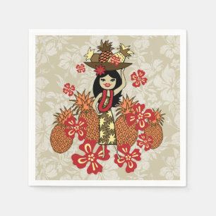 Serviette En Papier Ananas Luau Hawaiian Hula Girl