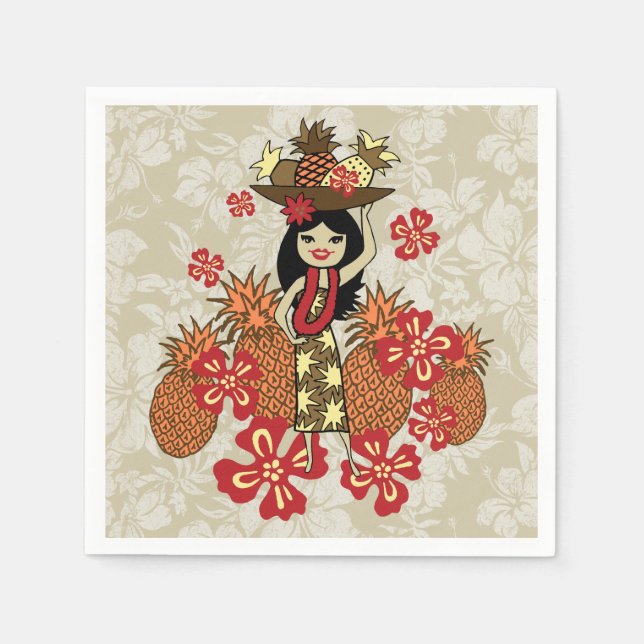 Serviette En Papier Ananas Luau Hawaiian Hula Girl (Devant)