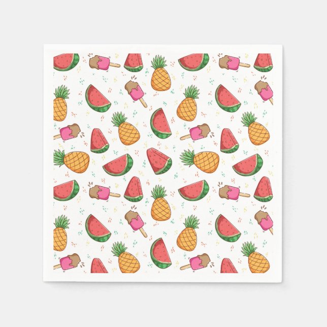 Serviette En Papier Ananas, pastèques et glace (Devant)