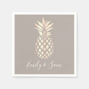 Serviette En Papier Ananas rose et gris d'or d'en cuivre assez éléga