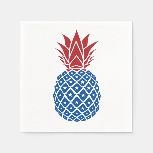 Serviette En Papier Ananas rouge blanc et bleu (Devant)