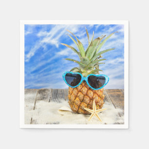 Serviette En Papier ananas tropical avec lunettes de soleil