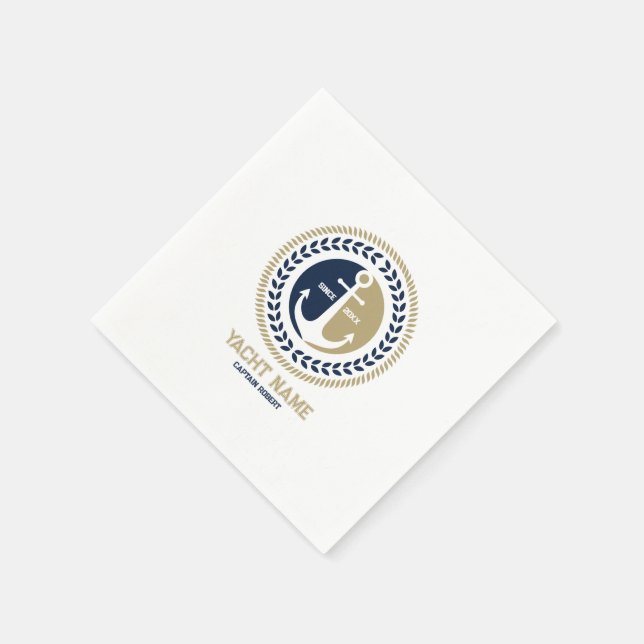 Serviette En Papier Ancrage de bateau nautique bleu et or (Coin)