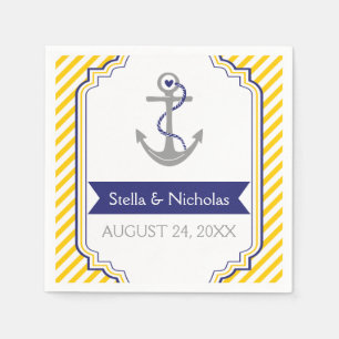 Serviette En Papier Ancrage gris marine bleu marine, mariage jaune