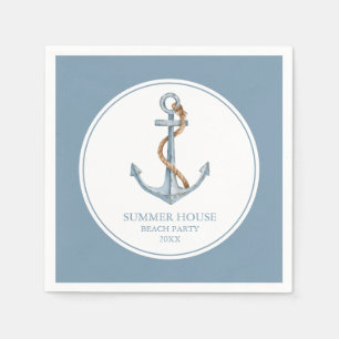 Serviette En Papier Ancre Bleu vintage avec corde Personnalisée