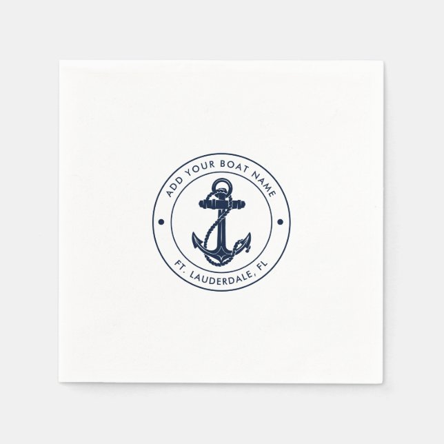Serviette En Papier Ancre bleue marine personnalisée Nom du bateau (Devant)