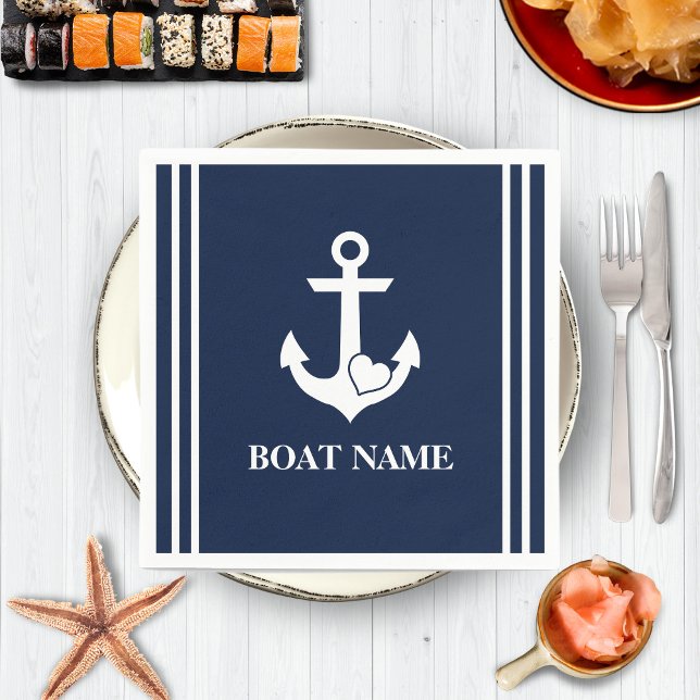 Serviette En Papier Ancre cardiaque marine Nom du bateau bleu marine (Créateur téléchargé)