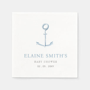 Serviette En Papier Ancre d'aquarelle Baby shower de plage bleu marine