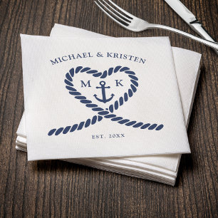 Serviette En Papier Ancre de coeur de cordes bleu marine Mariage de mo