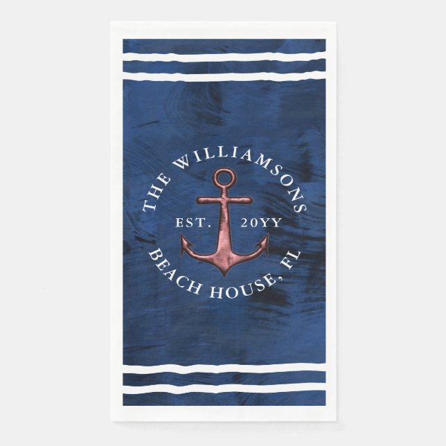 Serviette En Papier Ancre d'or bleu blanc bleu marine (Devant)