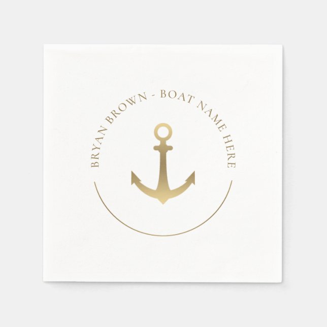 Serviette En Papier Ancre d'or nautique - Nom de bateau serviettes (Devant)