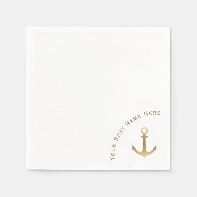 Serviette En Papier Ancre d'or nautique - Nom du bateau (Devant)