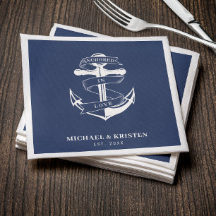 Serviette En Papier Ancré en amour Nautique Bleu Ancre Mariage