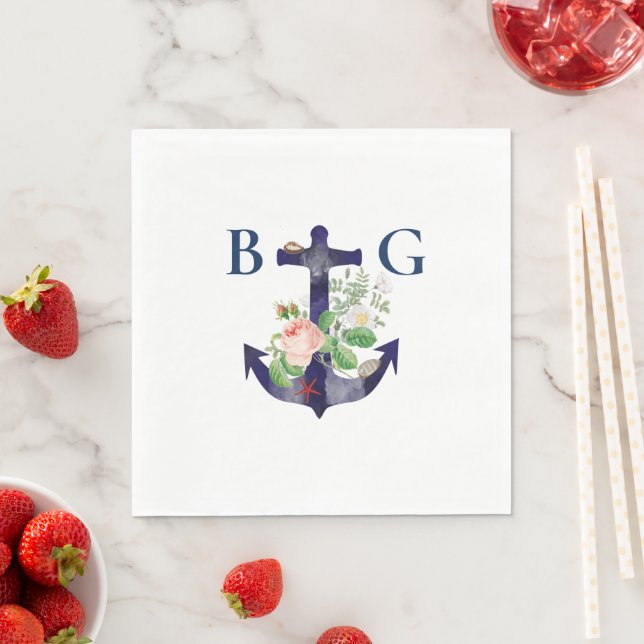 Serviette En Papier Ancre Floral Nautical Summer Mariage (En situation)