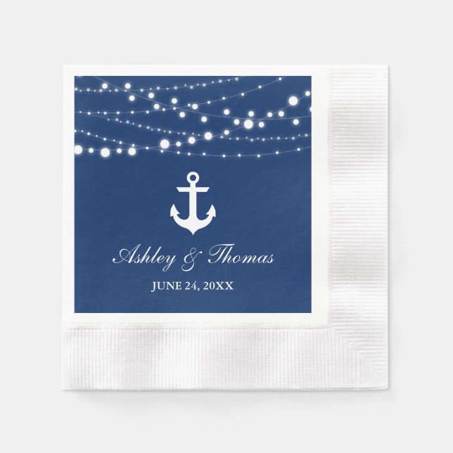 Serviette En Papier Ancre Mariage nautique Lumières Marine Bleu (Devant)