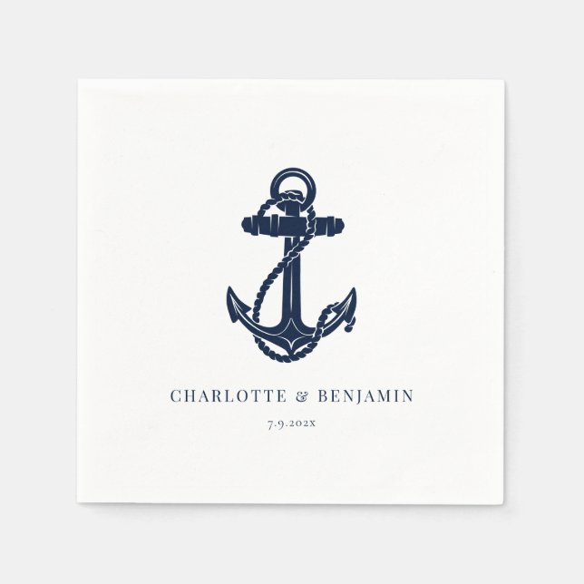 Serviette En Papier Ancre marine Bleu Mariage côtier  nautique (Devant)