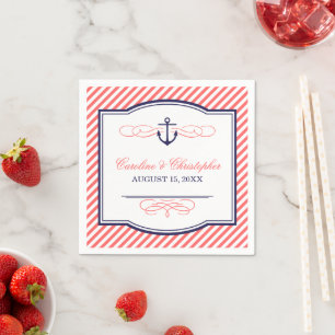 Serviette En Papier Ancre marine et corail Mariage nautique Monogramme
