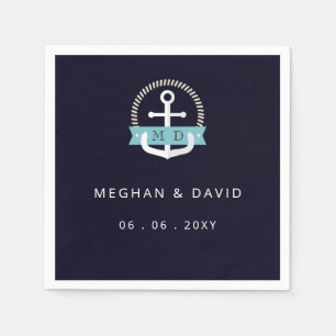 Serviette En Papier Ancre marine moderne Mariage de monogramme nautiqu