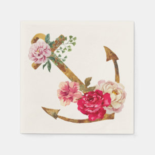 Serviette En Papier Ancre marine Vintage Fleur rose et poitrine rouge