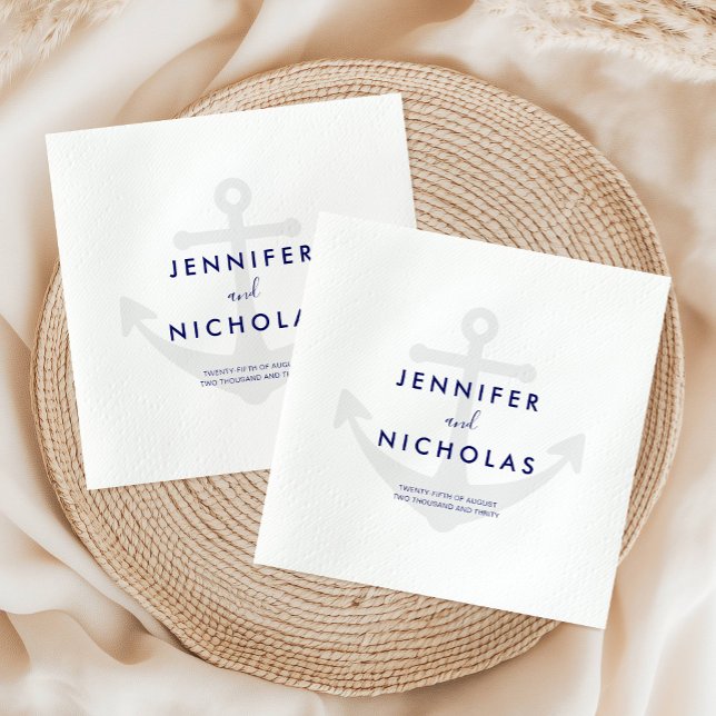 Serviette En Papier Ancre Naudique Moderne  Mariage (Modern Nautical Anchor Wedding Napkins)