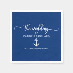 Serviette En Papier Ancre Naútica Mariage Bleu Nuit et Blanc