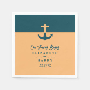 Serviette En Papier Ancre nautique - Bleu corail - Mariage plage