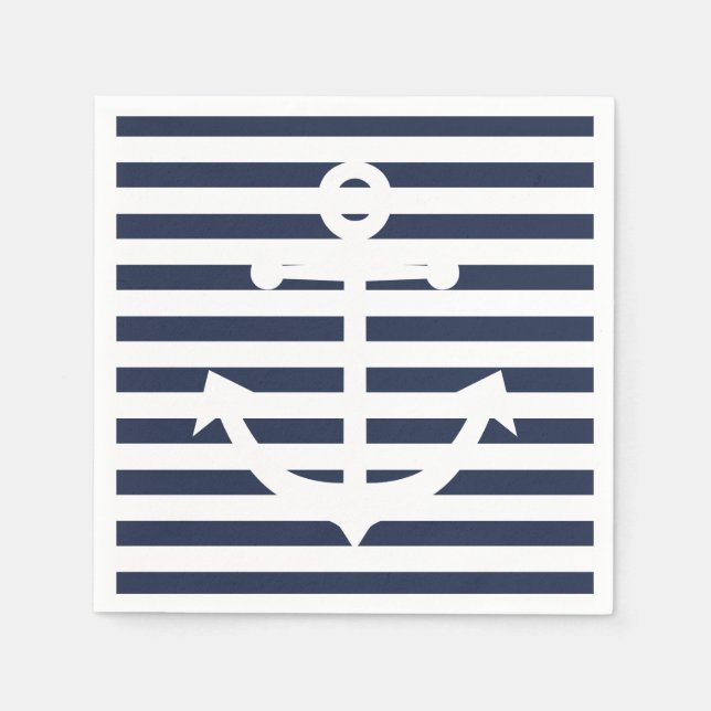 Serviette En Papier Ancre Nautique Bleu Et Blancs Mariage (Devant)