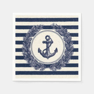 Serviette En Papier Ancre nautique et couronne de laurier sur les rayu