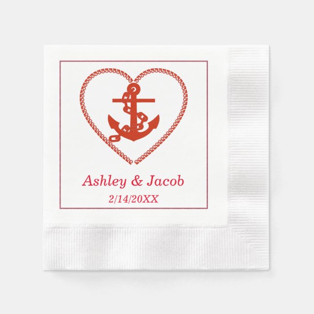 Serviette En Papier Ancre nautique Mariage de coeur (Devant)