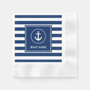 Serviette En Papier Ancre nautique Nom du bateau Marine Blue Striped