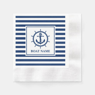 Serviette En Papier Ancre nautique Roue à roue Nom du bateau rayé Co