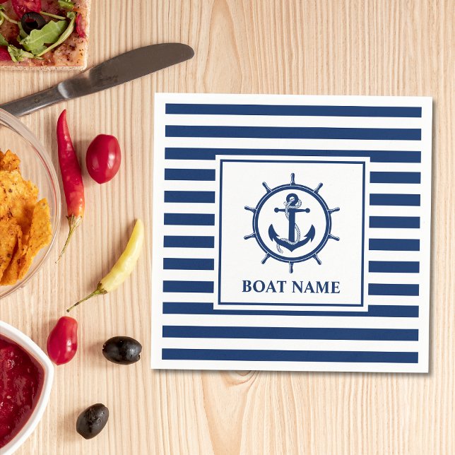 Serviette En Papier Ancre nautique Roue Roue Bateau rayé Nom (Customize to change text size or text style. )