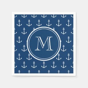Serviette En Papier Ancres bleu marine Motif, votre monogramme