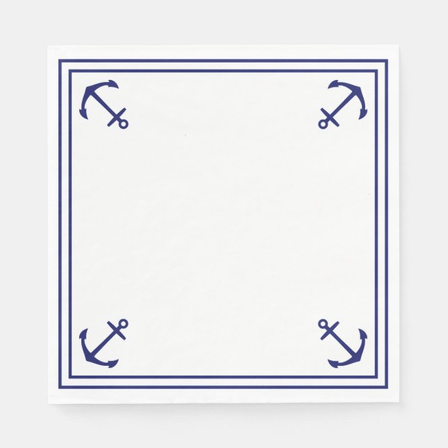 Serviette En Papier Ancres bleues sur blanc (Devant)