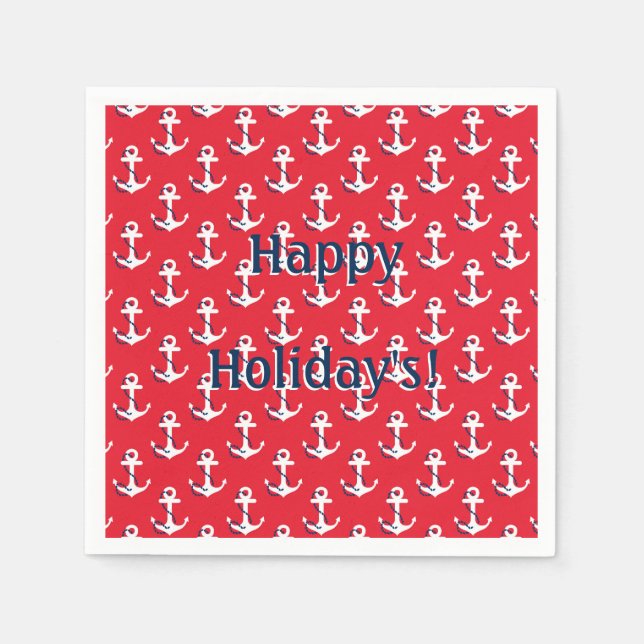 Serviette En Papier Ancres nautiques rouges Message de vacances person (Devant)
