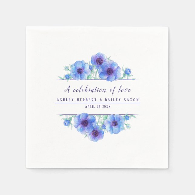 Serviette En Papier Anemone bleu fleur aquarelle art célébration (Devant)
