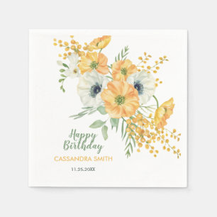 Serviette En Papier Anémone orange et blanche Printemps Floral Anniver