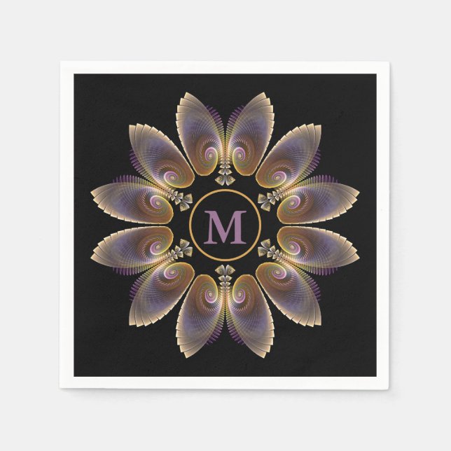 Serviette En Papier Ange Abstraite ailes Mandala Monogramme fractal (Devant)