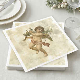 Serviette En Papier Ange Vintage Pailleté Or V1 ID136
