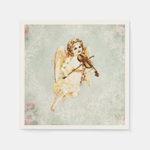 Serviette En Papier Angel Jouer un violon sur une texture Vintage Shab