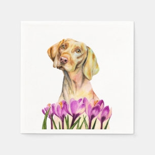 Serviette En Papier Angélique Aquarelle Vizsla Chien et Crocus