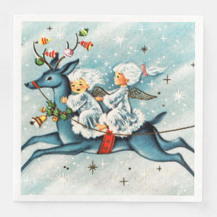 Serviette En Papier Anges de Noël rétro vintage 