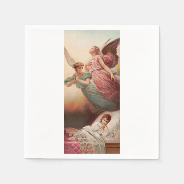 Serviette En Papier Anges gardiens avec enfant (Devant)