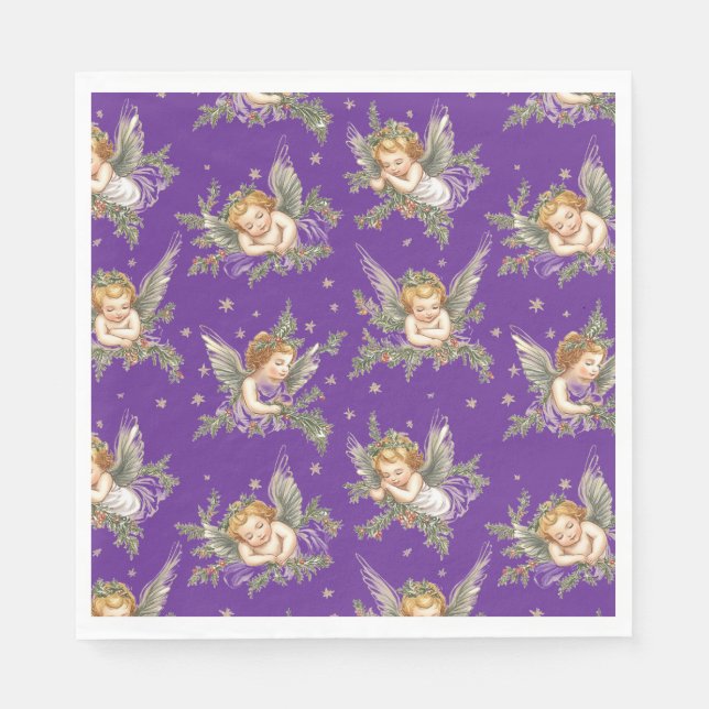 Serviette En Papier Anges modernes motif violet (Devant)
