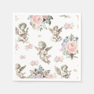 Serviette En Papier Anges vintage Chérubins et carreau floral pastel