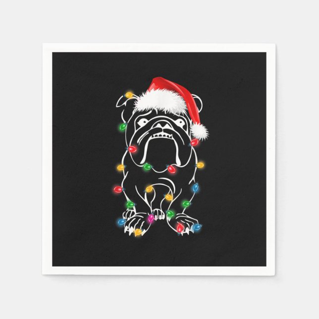 Serviette En Papier Anglais Buldog Dog Lights Christmas Matching Fami (Devant)