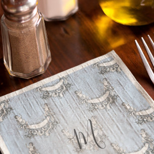 Serviette En Papier Angles vintages Dans Le Ciel Bleu Floral Monogramm