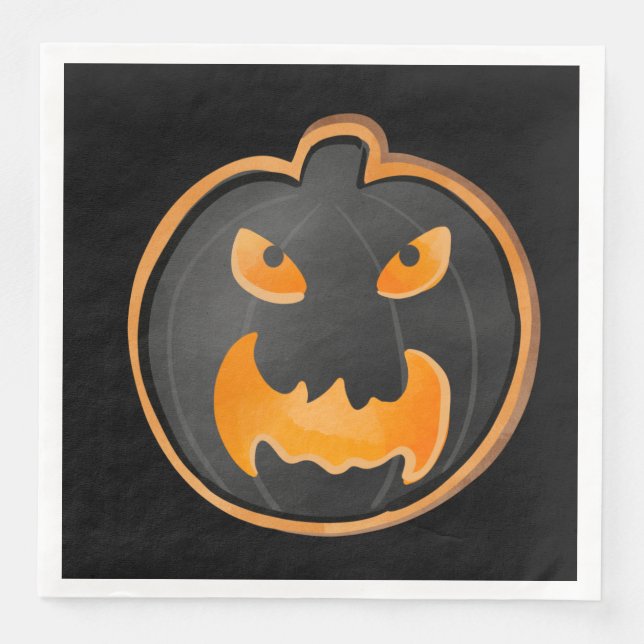SERVIETTE EN PAPIER ANGRY BLACK ORANGE HALLOWEEN  PUMPKIN (Devant)