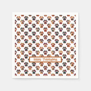 Serviette En Papier Animal Paw Silhouette Thanksgiving Pawty White
