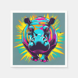 Serviette En Papier Animau hippo vibrant